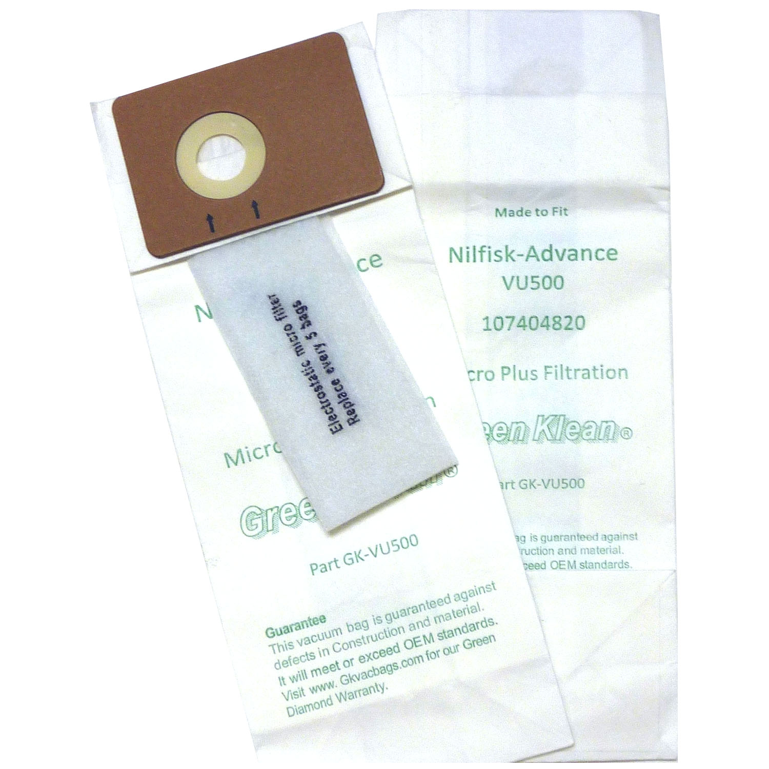 GREEN KLEAN VAC BAGS FOR VU500 ADVANCE 12&amp;15 UPRIGHT