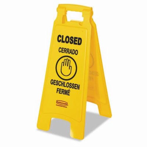 MULTILINGUAL "CLOSED" PLASTIC  YELLOW SIGN, 2-SIDED, 