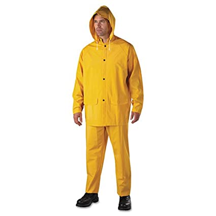 PVC/POLY YELLLOW RAIN SUIT, 3  PIECE, SIZE: 2XLARGE