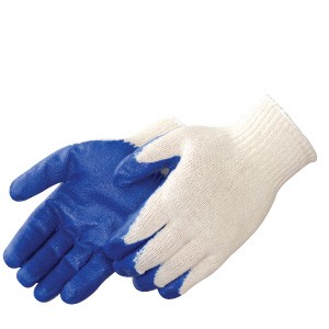 WHITE POLY STRING, BLUE LATEX PALM COATED GLOVE, SIZE: LARGE