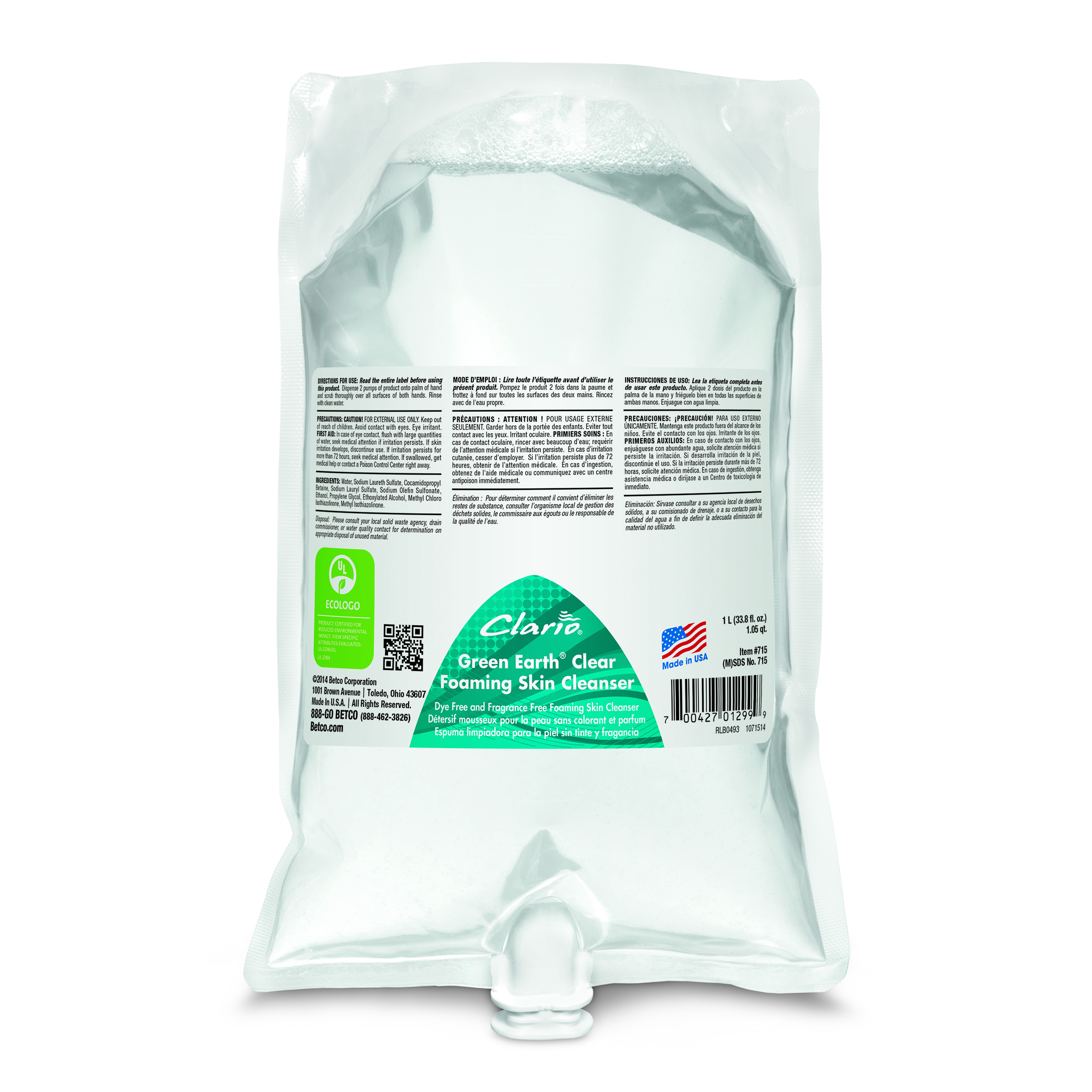 BETCO CLEAR FOAMING SKIN CLEANSER 6-1000ML