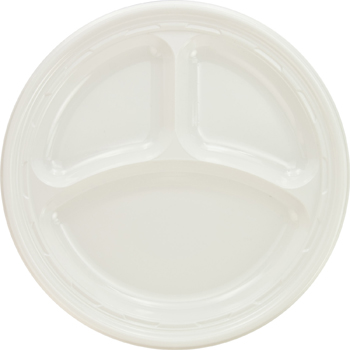 9" PLASTIC PLATES W/ 3 COMPARTMENTS 500/CS