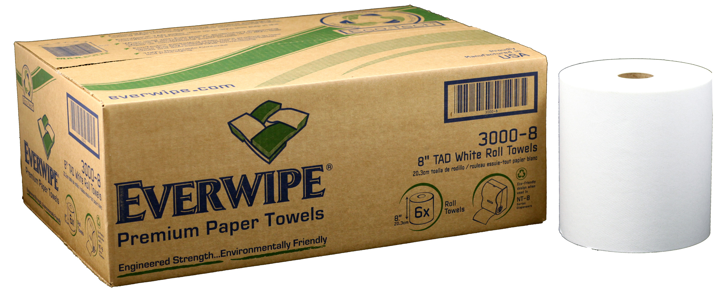 8"X600' PREMIUM WHITE ROLL TOWELS 6/CS - 45/CS PALLET