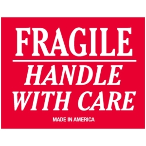 FRAGILE H.W.C. 3"X5" RED/WH. LABEL 500/RL
