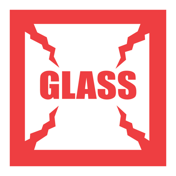 RED AND WHITE "GLASS" LABEL,  4"X4", 500EA/RL