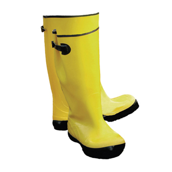 YELLOW "SLUSH" BOOT, 17", W/ BLACK BUCKLE OVER SHOE STYLE,
