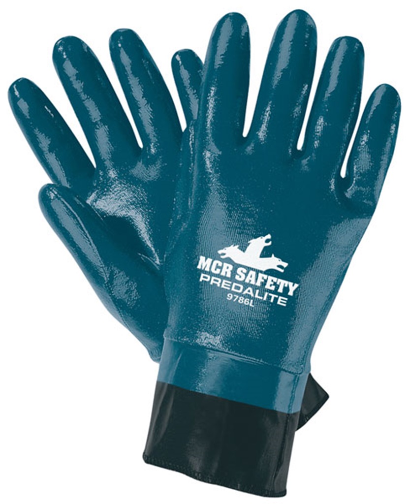 FULLY COATED NITRILE GLOVE WITH PVC SAFETY CUFF, SIZE: