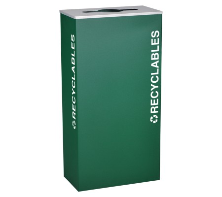 17 GALLON EMERALD GREEN STEEL TRASH CAN, LABELED